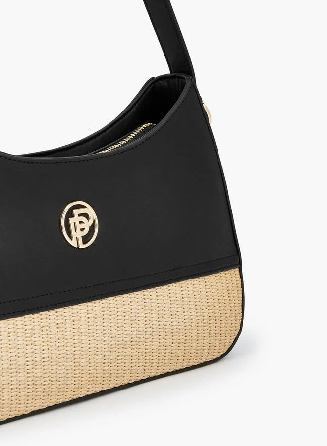 Peppermint BLACK Textured Shoulder Bag With Zip Closure for Women | Best Price UAE